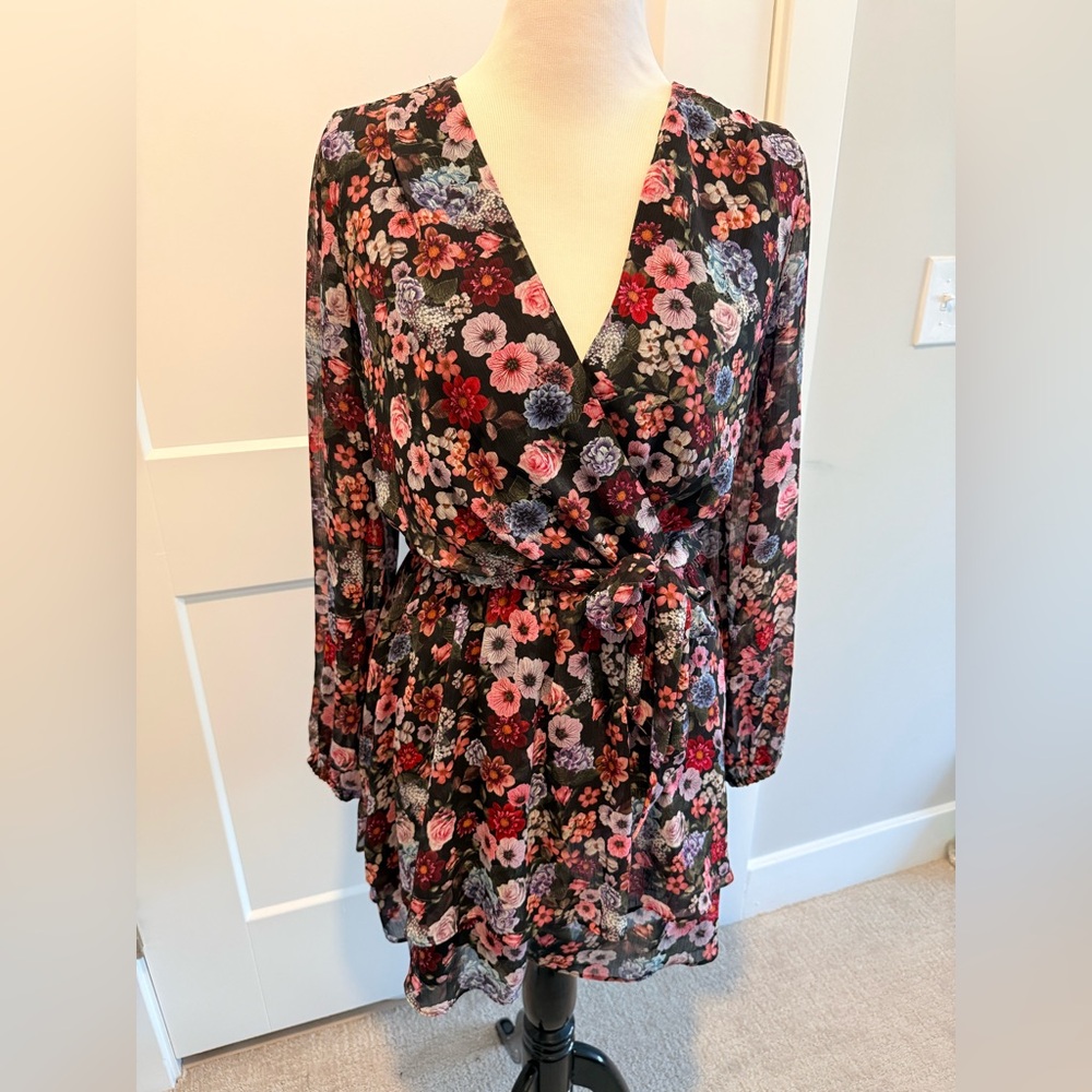 Express Black Floral Long Sleeve Romper